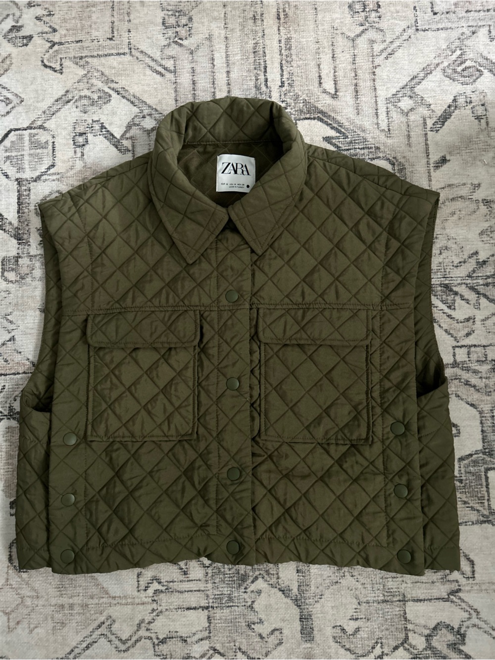 ZARA Quilted Olive Utility Vest